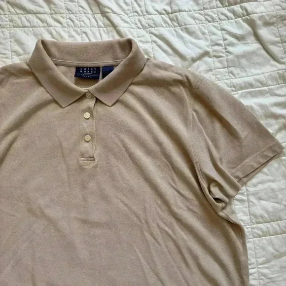 Y2k beige oversized polo solid Liz Claiborne women’s size 2 neutral minimalist - Picture 5 of 8